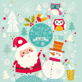 Ευχετήρια Κάρτα Χριστουγεννιάτικη Τετράγωνη T152 Χιονάνθρωπος Με Άγιο Βασίλη